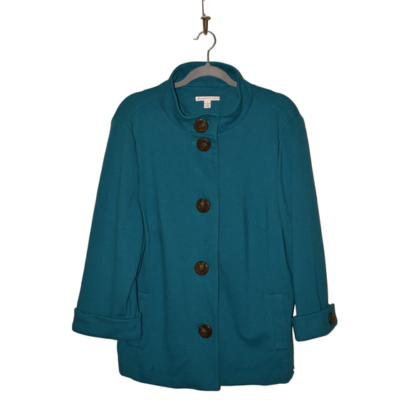 JM COLLECTION NEW $79 Ribbed Cuff Sleeve‎ Stand Collar Jacket Azurite 2X - Picture 1 of 3